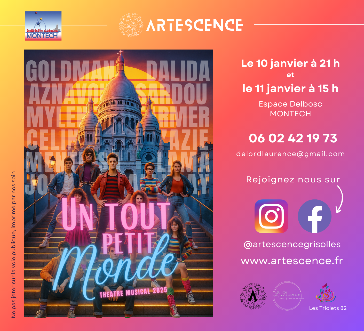Contactez la troupe Artescence à Grisolles pour toute question sur le spectacle Un tout petit Monde : réservation, partenariat, presse ou infos pratiques.